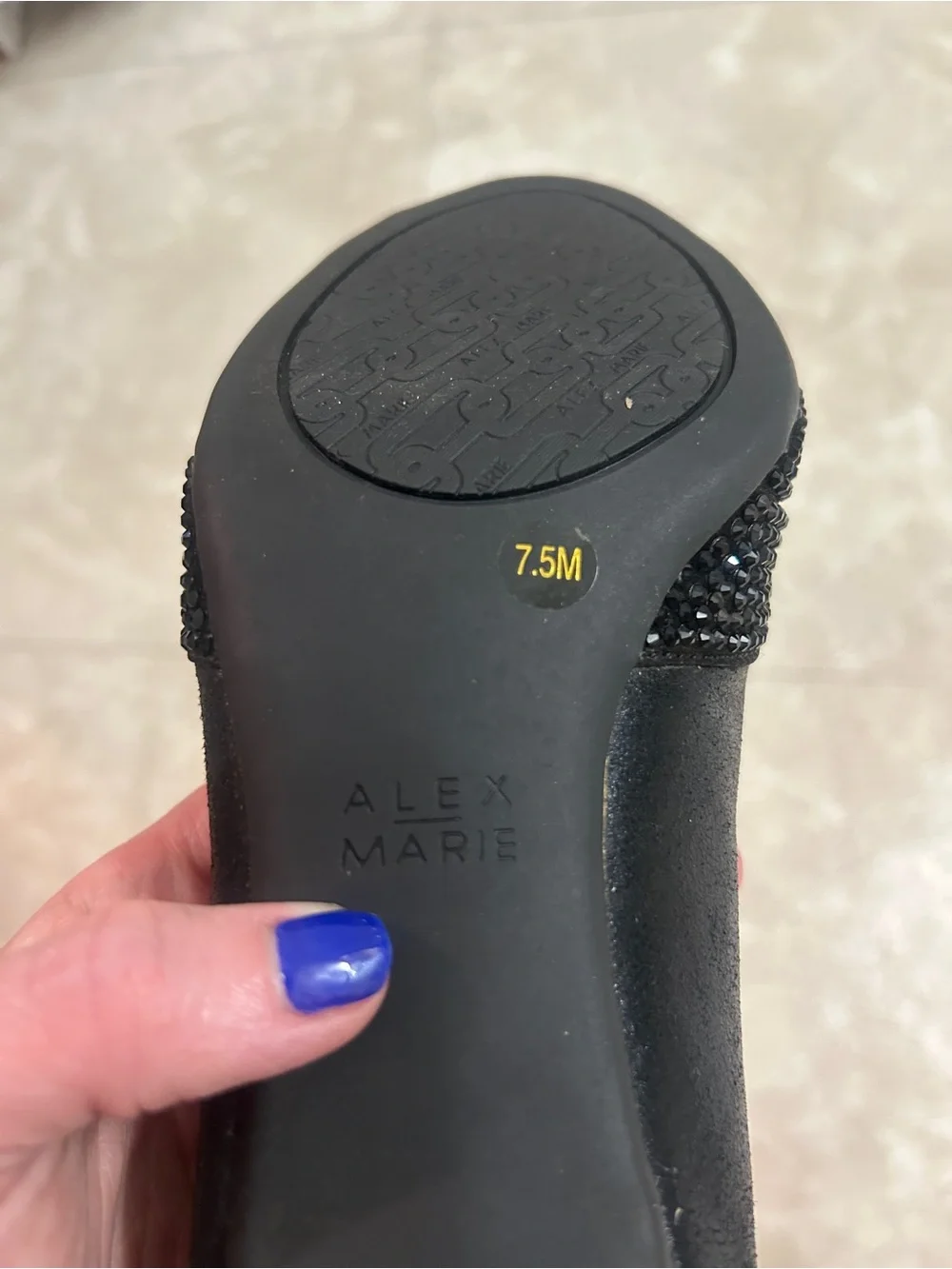 Alex Marie Black Open-Toe Embellished Heels 7.5